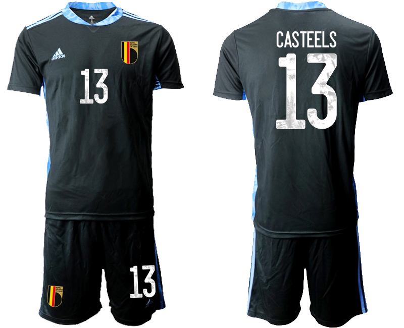 Men 2021 European Cup Belgium black goalkeeper #13 Soccer Jersey